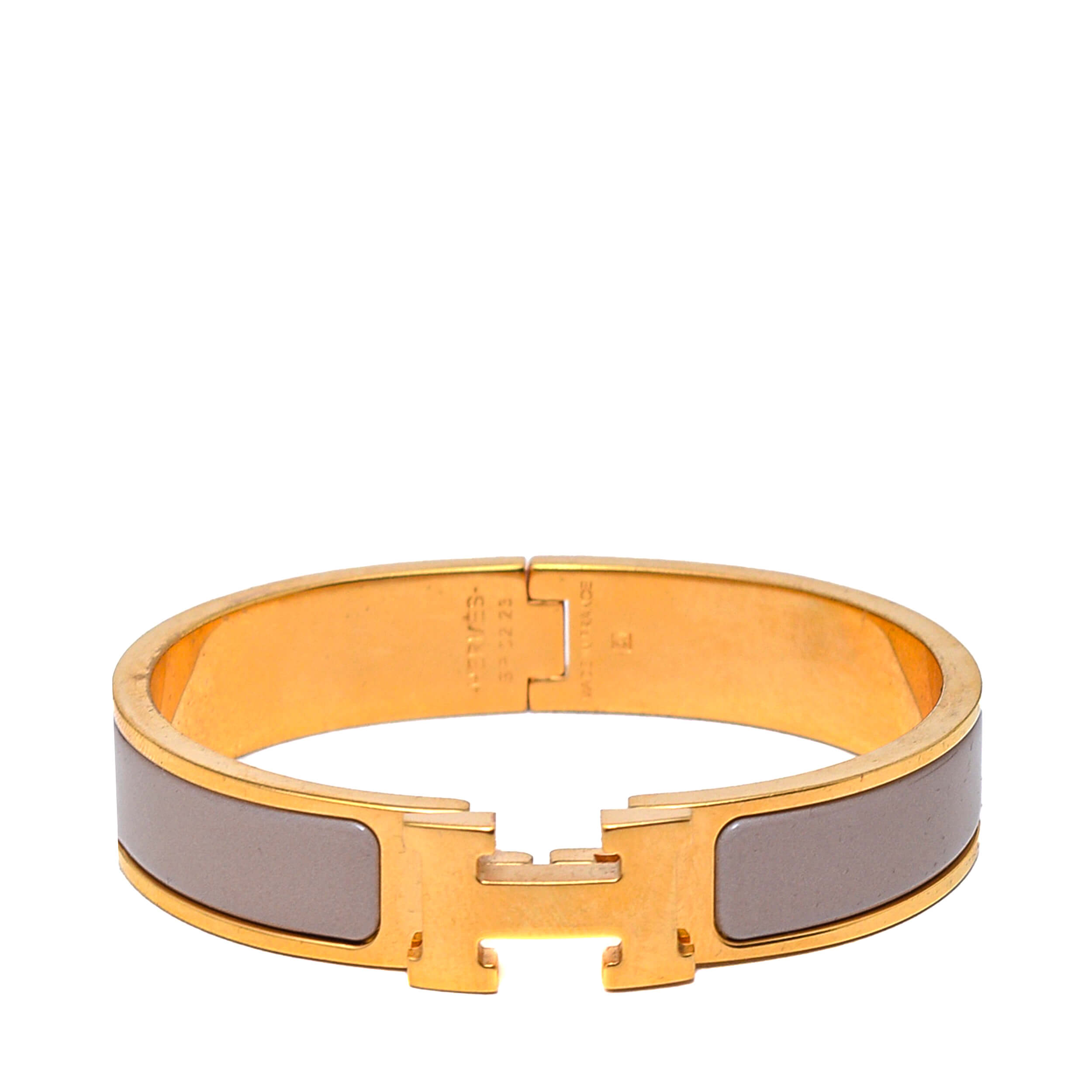 Hermes-Etoupe&Gold H Pattern Bracelet